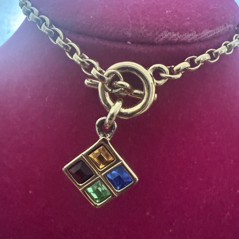 Givenchy Gold Tone Pendant Necklace with Black, Yellow, Green, and Blue Stones